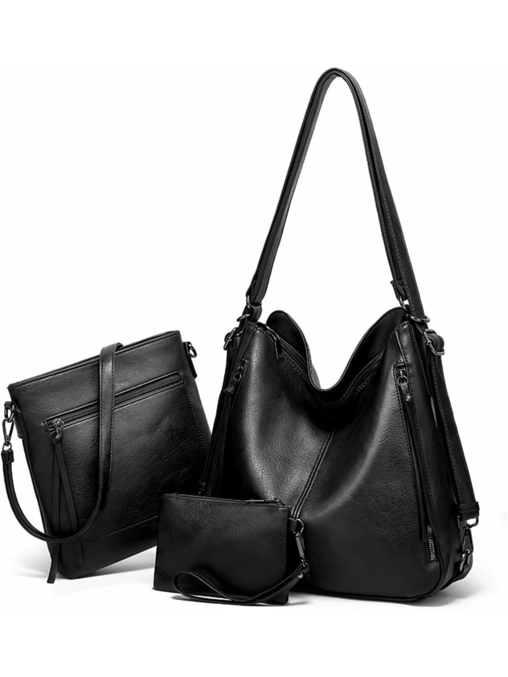 3PCS PU Leather Hobo & Crossbody Bag Set - Convertible Backpack & Satchel for